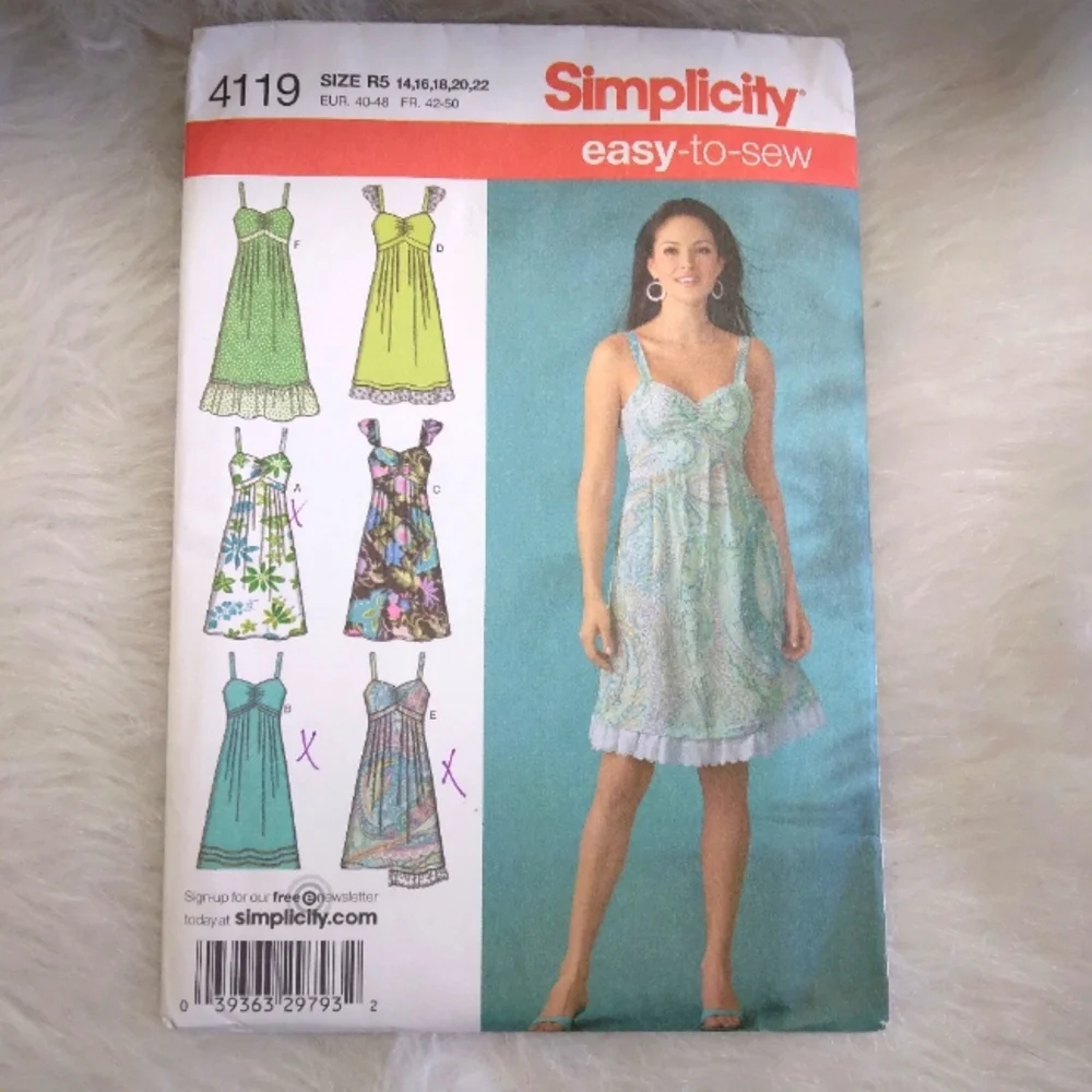 SIMPLICITY 4119 SZ 14-22 Easy-to-Sew Sleeveless Dress In Variations